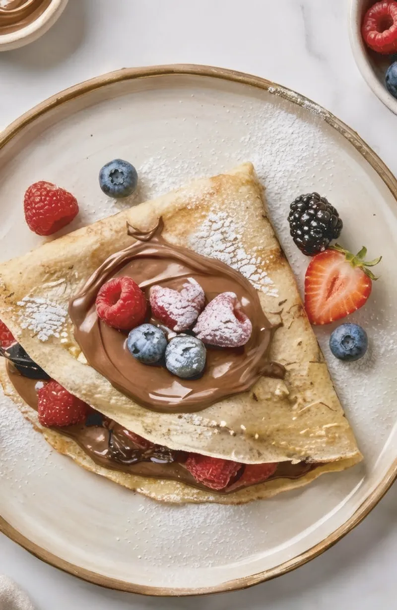 Crêpe au Nutella, fraises, framboises et myrtilles, vue de dessus